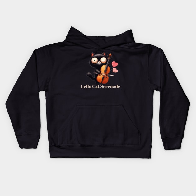 Funny Cat Playing Violin Cello Musician Music Kids Hoodie by Positive Designer